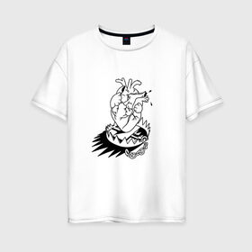 Женская футболка хлопок Oversize с принтом Сердце в капкане в Тюмени, 100% хлопок | свободный крой, круглый ворот, спущенный рукав, длина до линии бедер
 | girl | love | девушка | капкан | любовь | сердце | цепи