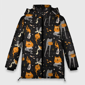 Женская зимняя куртка 3D с принтом Halloween Monsters в Тюмени, верх — 100% полиэстер; подкладка — 100% полиэстер; утеплитель — 100% полиэстер | длина ниже бедра, силуэт Оверсайз. Есть воротник-стойка, отстегивающийся капюшон и ветрозащитная планка. 

Боковые карманы с листочкой на кнопках и внутренний карман на молнии | angry | art | cat | creatures | flame | grumpy | horror | kitten | kitty | merch | pussy | pussycat | арт | грибы | злые | иллюстрация | котенок | кошка | кринж | мерч | монстры | наряд | недовольные | огонь | паттерн | сердитые | создания