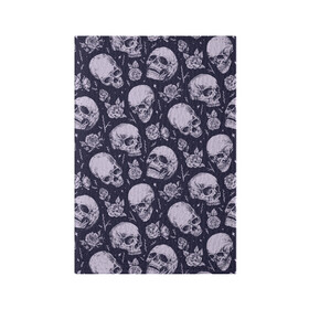 Обложка для паспорта матовая кожа с принтом Мрачные черепа с розами в Тюмени, натуральная матовая кожа | размер 19,3 х 13,7 см; прозрачные пластиковые крепления | Тематика изображения на принте: dark | gloomy | grim | halloween | hell | metal | metall | music | reaper | roses | skeleton | skull | skulls | souls | thorns | ад | взгляд | души | жнец | йорик | метал | металл | мрак | музыка | розы | скелет | скелеты | те