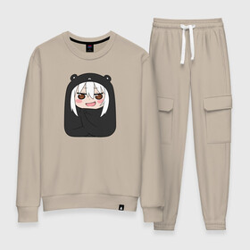 Женский костюм хлопок с принтом Himouto! Umaru-chan black  в Тюмени, 100% хлопок | на свитшоте круглая горловина, мягкая резинка по низу. Брюки заужены к низу, на них два вида карманов: два 