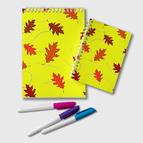 Блокнот с принтом Autumnal в Тюмени, 100% бумага | 48 листов, плотность листов — 60 г/м2, плотность картонной обложки — 250 г/м2. Листы скреплены удобной пружинной спиралью. Цвет линий — светло-серый
 | abstraction | autumn | autumnal | colorful | fallen | leaves | patterns | texture | yellow | абстракция | желтый | листья | опавший | осенний | осень | разноцветный | текстура | узоры