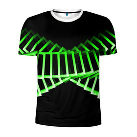 Мужская футболка 3D спортивная с принтом Неоновые квадраты в Тюмени, 100% полиэстер с улучшенными характеристиками | приталенный силуэт, круглая горловина, широкие плечи, сужается к линии бедра | Тематика изображения на принте: абстракция | зеленый квадрат | квадрат | неоновый квадрат | прямоугольник