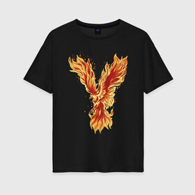 Женская футболка хлопок Oversize с принтом Птица Феникс в Тюмени, 100% хлопок | свободный крой, круглый ворот, спущенный рукав, длина до линии бедер
 | arabia | bird | eagle | egypt | eternal | fire | flame | flames | myph | phoenix | sun | аравия | восстал | горит | горящая | египет | из огня | из пепла | каббала | миф | мифология | огненный | орел | пламенный | пламя | птичка 