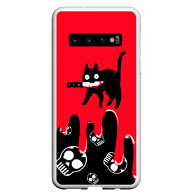 Чехол для Samsung Galaxy S10 с принтом WHAT CAT в Тюмени, Силикон | Область печати: задняя сторона чехла, без боковых панелей | art | black | black cat | cat | dark | dark cat | halloween | what | what cat | what mem | арт | кот | кот арт | кот мем | мем | нож | праздник | прикол | прикольный кот | убица | хэллоуин | чёрный | чёрный кот | что | что мем
