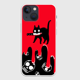 Чехол для iPhone 13 mini с принтом WHAT CAT в Тюмени,  |  | art | black | black cat | cat | dark | dark cat | halloween | what | what cat | what mem | арт | кот | кот арт | кот мем | мем | нож | праздник | прикол | прикольный кот | убица | хэллоуин | чёрный | чёрный кот | что | что мем