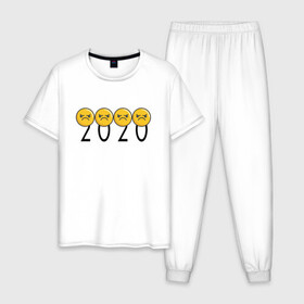 Мужская пижама хлопок с принтом 2020 (Z) в Тюмени, 100% хлопок | брюки и футболка прямого кроя, без карманов, на брюках мягкая резинка на поясе и по низу штанин
 | 2020 | 2020 год | 2020год | emoji | smail | smile | the end | апокалипсис | взрыв | год | конец света | мордочка | негатив | рожица | смаил | смайл | улыбка | эмоджи | ядерный взрыв