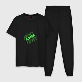 Мужская пижама хлопок с принтом EASY в Тюмени, 100% хлопок | брюки и футболка прямого кроя, без карманов, на брюках мягкая резинка на поясе и по низу штанин
 | easy | зеленый | изи | кислота | кислотный | легко | надпись на английском | прикольная надпись