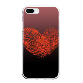 Чехол для iPhone 7Plus/8 Plus матовый с принтом Сердце из отпечатков пальцев в Тюмени, Силикон | Область печати: задняя сторона чехла, без боковых панелей | Тематика изображения на принте: влюбленные | вместе | градиент | линии судьбы | любовь | он и она | отпечатки пальцев | пальчики | признание | сердце | следы