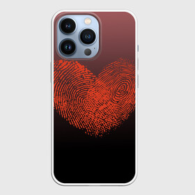 Чехол для iPhone 13 Pro с принтом Сердце из отпечатков пальцев в Тюмени,  |  | Тематика изображения на принте: влюбленные | вместе | градиент | линии судьбы | любовь | он и она | отпечатки пальцев | пальчики | признание | сердце | следы