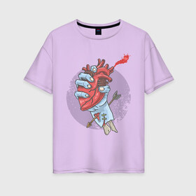 Женская футболка хлопок Oversize с принтом Сердце зомби в Тюмени, 100% хлопок | свободный крой, круглый ворот, спущенный рукав, длина до линии бедер
 | arrow | art | hand | heart | zombie | арт | зомби | рука | сердце | стрела