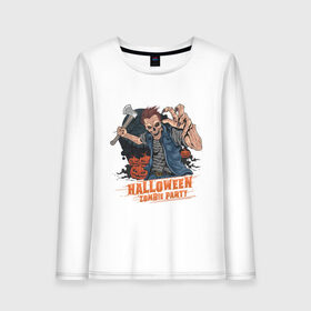 Женский лонгслив хлопок с принтом Halloween Zombie Party в Тюмени, 100% хлопок |  | art | ax | cross | grave | halloween | man | moon | pumpkin | zombie | арт | зомби | крест | луна | могила | топор | тыква | хэллоуин | хэлуин | человек