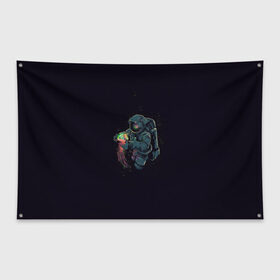 Флаг-баннер с принтом Космонавт в Тюмени, 100% полиэстер | размер 67 х 109 см, плотность ткани — 95 г/м2; по краям флага есть четыре люверса для крепления | арт | астронавт | звезда | звёзды | инопланетная жизнь | инопланетянин | космонавт | космос | медуза | ночь | рисунок | скафандр