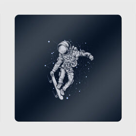 Магнит виниловый Квадрат с принтом Космонавт на скейте в Тюмени, полимерный материал с магнитным слоем | размер 9*9 см, закругленные углы | Тематика изображения на принте: арт | астронавт | звезда | звёзды | космический отдых | космонавт | космос | ночь | отдых | рисунок | скафандр | скейт | трюки на скейте