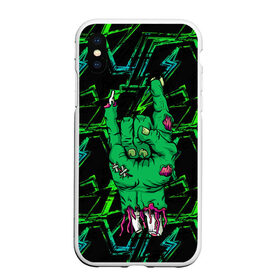 Чехол для iPhone XS Max матовый с принтом Rock Zombie в Тюмени, Силикон | Область печати: задняя сторона чехла, без боковых панелей | blood | diablo | haloween | horror | дьявол | зомби | кости | кровь | мозги | мясо | страшилка | ужасы | хеллоуин | хелоуин
