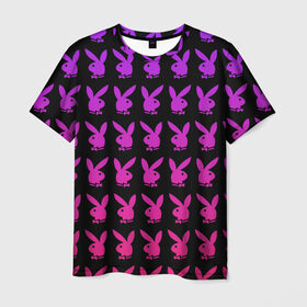 Мужская футболка 3D с принтом playboy в Тюмени, 100% полиэфир | прямой крой, круглый вырез горловины, длина до линии бедер | black | pink | playboy | violet | плейбой | розовый | фиолетовый. | черный
