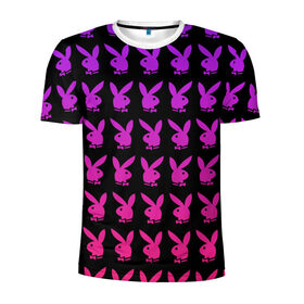 Мужская футболка 3D спортивная с принтом playboy в Тюмени, 100% полиэстер с улучшенными характеристиками | приталенный силуэт, круглая горловина, широкие плечи, сужается к линии бедра | black | pink | playboy | violet | плейбой | розовый | фиолетовый. | черный