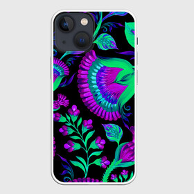 Чехол для iPhone 13 mini с принтом Bright в Тюмени,  |  | abstraction | blue | bright | chamomile | flowers | leaves | patterns | shapes | texture | абстракция | листья | ромашки | синий | текстура | узоры | формы | цветы | яркий