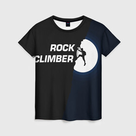 Женская футболка 3D с принтом Скалолаз в Тюмени, 100% полиэфир ( синтетическое хлопкоподобное полотно) | прямой крой, круглый вырез горловины, длина до линии бедер | rock climber | альпинизм | силуэт альпиниста | силуэт скалолаза | скалолаз | экстрим