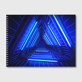Альбом для рисования с принтом Неоновый тоннель в Тюмени, 100% бумага
 | матовая бумага, плотность 200 мг. | Тематика изображения на принте: неон | неоновый тоннель | тоннель | треугольник | треугольный коридор | фантастический тоннель