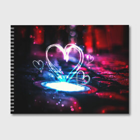Альбом для рисования с принтом Неоновое сердце в Тюмени, 100% бумага
 | матовая бумага, плотность 200 мг. | любовь | неоновое сердце | неоновые сердечки | сердечки | сердце