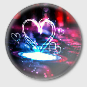 Значок с принтом Неоновое сердце в Тюмени,  металл | круглая форма, металлическая застежка в виде булавки | Тематика изображения на принте: любовь | неоновое сердце | неоновые сердечки | сердечки | сердце