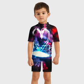 Детский купальный костюм 3D с принтом Неоновое сердце в Тюмени, Полиэстер 85%, Спандекс 15% | застежка на молнии на спине | любовь | неоновое сердце | неоновые сердечки | сердечки | сердце