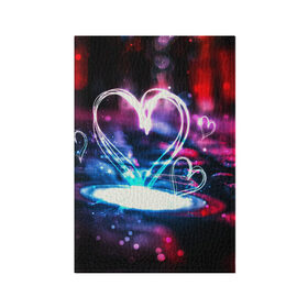 Обложка для паспорта матовая кожа с принтом Неоновое сердце в Тюмени, натуральная матовая кожа | размер 19,3 х 13,7 см; прозрачные пластиковые крепления | Тематика изображения на принте: любовь | неоновое сердце | неоновые сердечки | сердечки | сердце