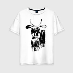 Женская футболка хлопок Oversize с принтом бык нарисованный в Тюмени, 100% хлопок | свободный крой, круглый ворот, спущенный рукав, длина до линии бедер
 | 2021 | бык | год быка | год коровы | новый год | символ года