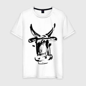 Мужская футболка хлопок с принтом бык в Тюмени, 100% хлопок | прямой крой, круглый вырез горловины, длина до линии бедер, слегка спущенное плечо. | 2021 | бык | год быка | год коровы | новый год | символ года
