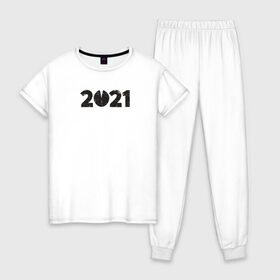 Женская пижама хлопок с принтом 2021 в Тюмени, 100% хлопок | брюки и футболка прямого кроя, без карманов, на брюках мягкая резинка на поясе и по низу штанин | 2021 | бык | год быка | год коровы | новый год | символ года