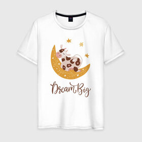 Мужская футболка хлопок с принтом Dream Big в Тюмени, 100% хлопок | прямой крой, круглый вырез горловины, длина до линии бедер, слегка спущенное плечо. | 2021 | бык | год быка | год коровы | новый год | символ года
