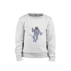 Детский свитшот хлопок с принтом Привет от космонавта в Тюмени, 100% хлопок | круглый вырез горловины, эластичные манжеты, пояс и воротник | арт | астронавт | космонавт | космос | невесомость | передаёт привет | привет | рисунок | скафандр