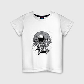 Детская футболка хлопок с принтом Космический скейт в Тюмени, 100% хлопок | круглый вырез горловины, полуприлегающий силуэт, длина до линии бедер | арт | астронавт | звезда | звёзды | космический отдых | космонавт | космос | ночь | рисунок | скафандр | скейт | скейтборд