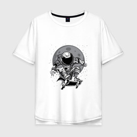 Мужская футболка хлопок Oversize с принтом Космический скейт в Тюмени, 100% хлопок | свободный крой, круглый ворот, “спинка” длиннее передней части | арт | астронавт | звезда | звёзды | космический отдых | космонавт | космос | ночь | рисунок | скафандр | скейт | скейтборд