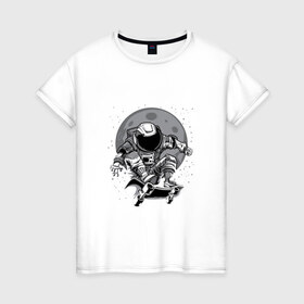 Женская футболка хлопок с принтом Космический скейт в Тюмени, 100% хлопок | прямой крой, круглый вырез горловины, длина до линии бедер, слегка спущенное плечо | арт | астронавт | звезда | звёзды | космический отдых | космонавт | космос | ночь | рисунок | скафандр | скейт | скейтборд
