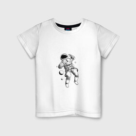 Детская футболка хлопок с принтом Полёт нормальный в Тюмени, 100% хлопок | круглый вырез горловины, полуприлегающий силуэт, длина до линии бедер | арт | астронавт | звезда | звёзды | космонавт | космос | невесомость | ночь | полёт | полёт в невесомости | рисунок | скафандр