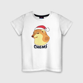 Детская футболка хлопок с принтом Новогодний Чимс в Тюмени, 100% хлопок | круглый вырез горловины, полуприлегающий силуэт, длина до линии бедер | chemps | chems | doge | dogo | дог | доге | доке и чимс | чимс | чимс доге