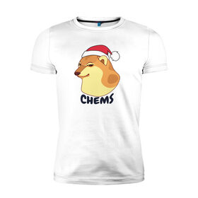 Мужская футболка хлопок Slim с принтом Новогодний Чимс в Тюмени, 92% хлопок, 8% лайкра | приталенный силуэт, круглый вырез ворота, длина до линии бедра, короткий рукав | chemps | chems | doge | dogo | дог | доге | доке и чимс | чимс | чимс доге