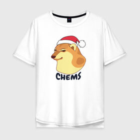 Мужская футболка хлопок Oversize с принтом Новогодний Чимс в Тюмени, 100% хлопок | свободный крой, круглый ворот, “спинка” длиннее передней части | chemps | chems | doge | dogo | дог | доге | доке и чимс | чимс | чимс доге