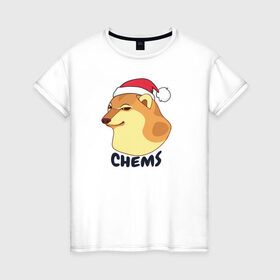 Женская футболка хлопок с принтом Новогодний Чимс в Тюмени, 100% хлопок | прямой крой, круглый вырез горловины, длина до линии бедер, слегка спущенное плечо | chemps | chems | doge | dogo | дог | доге | доке и чимс | чимс | чимс доге