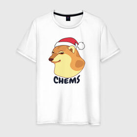 Мужская футболка хлопок с принтом Новогодний Чимс в Тюмени, 100% хлопок | прямой крой, круглый вырез горловины, длина до линии бедер, слегка спущенное плечо. | chemps | chems | doge | dogo | дог | доге | доке и чимс | чимс | чимс доге