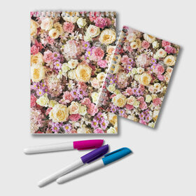 Блокнот с принтом Цветочки в Тюмени, 100% бумага | 48 листов, плотность листов — 60 г/м2, плотность картонной обложки — 250 г/м2. Листы скреплены удобной пружинной спиралью. Цвет линий — светло-серый
 | розы | хризантемы. | цветочки | цветочная компазиция | цветы