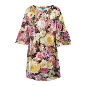 Детское платье 3D с принтом Цветочки в Тюмени, 100% полиэстер | прямой силуэт, чуть расширенный к низу. Круглая горловина, на рукавах — воланы | розы | хризантемы. | цветочки | цветочная компазиция | цветы