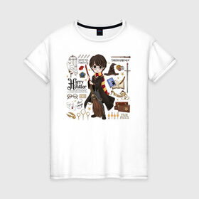Женская футболка хлопок с принтом Гарри Поттер в Тюмени, 100% хлопок | прямой крой, круглый вырез горловины, длина до линии бедер, слегка спущенное плечо | harry potter | vdzabma | гарри поттер