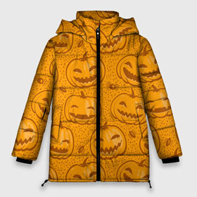 Женская зимняя куртка 3D с принтом Halloween в Тюмени, верх — 100% полиэстер; подкладка — 100% полиэстер; утеплитель — 100% полиэстер | длина ниже бедра, силуэт Оверсайз. Есть воротник-стойка, отстегивающийся капюшон и ветрозащитная планка. 

Боковые карманы с листочкой на кнопках и внутренний карман на молнии | 31 октября | halloween | halowen | ведьма | день всех святых | джек | костюм | кровь | лого | монстр | надпись | праздник | приведение | призрак | светильник | символ | страшная | тыква | ужасы | хеллоуин | хеллуин