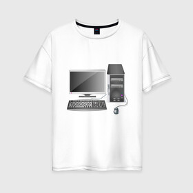 Женская футболка хлопок Oversize с принтом Компьютер в Тюмени, 100% хлопок | свободный крой, круглый ворот, спущенный рукав, длина до линии бедер
 | блок | клавиатура | комп | компьютер | компьютерные | монитор | мышка | системник | системный | техника | технологии | технология