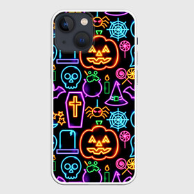 Чехол для iPhone 13 mini с принтом Halloween в Тюмени,  |  | 31 октября | halloween | halowen | ведьма | день всех святых | джек | костюм | кровь | лого | монстр | надпись | праздник | приведение | призрак | светильник | символ | страшная | тыква | ужасы | хеллоуин | хеллуин