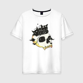 Женская футболка хлопок Oversize с принтом КОТИКИ В ЧЕРЕПЕ в Тюмени, 100% хлопок | свободный крой, круглый ворот, спущенный рукав, длина до линии бедер
 | 
