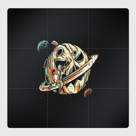 Магнитный плакат 3Х3 с принтом Halloween in Cosmos в Тюмени, Полимерный материал с магнитным слоем | 9 деталей размером 9*9 см | cosmos | день космонавтики | звезды | космонавт | космос | луна | небо | орбита | тыква | хеллоуин | юрий гагарин