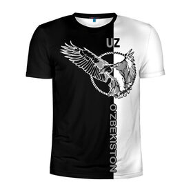 Мужская футболка 3D спортивная с принтом Узбекистан в Тюмени, 100% полиэстер с улучшенными характеристиками | приталенный силуэт, круглая горловина, широкие плечи, сужается к линии бедра | eagle | republic | uzbekistan | орел | республика | узбекистан